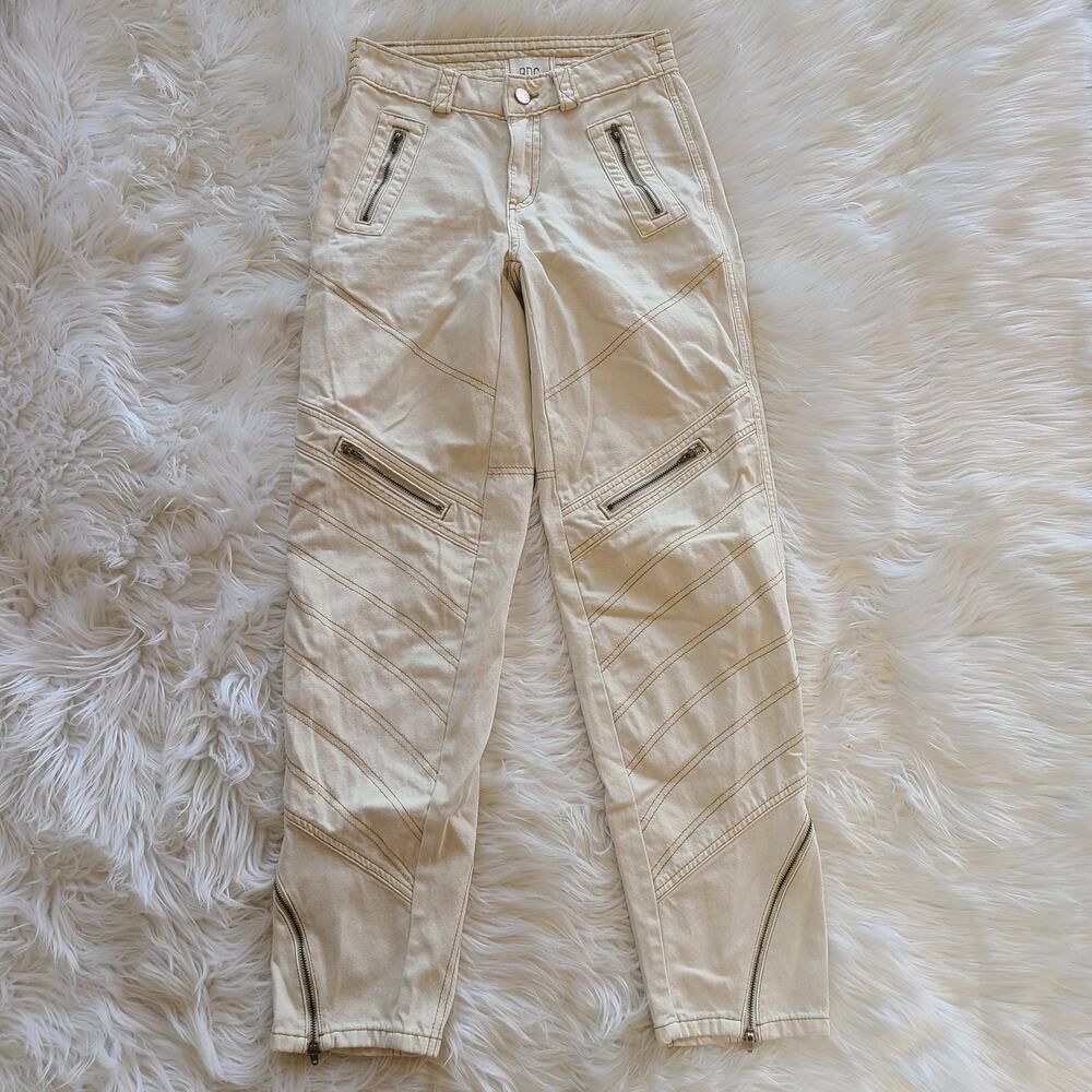 Urban Outfitters Jean Moto Y2K Tapered BDG Low Rise 24 Ivory Zipper Paneled - Picture 2 of 7